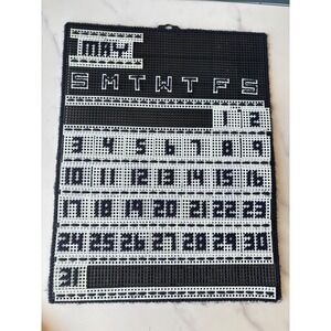 Vintage Handmade Plastic Canvas Needlepoint Perpetual Calendar Black White